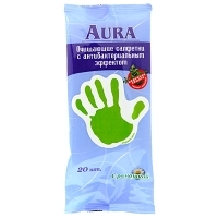 Очищающие салфетки "Aura" с антибактериальным эффектом, 20 шт артикул 13150b.